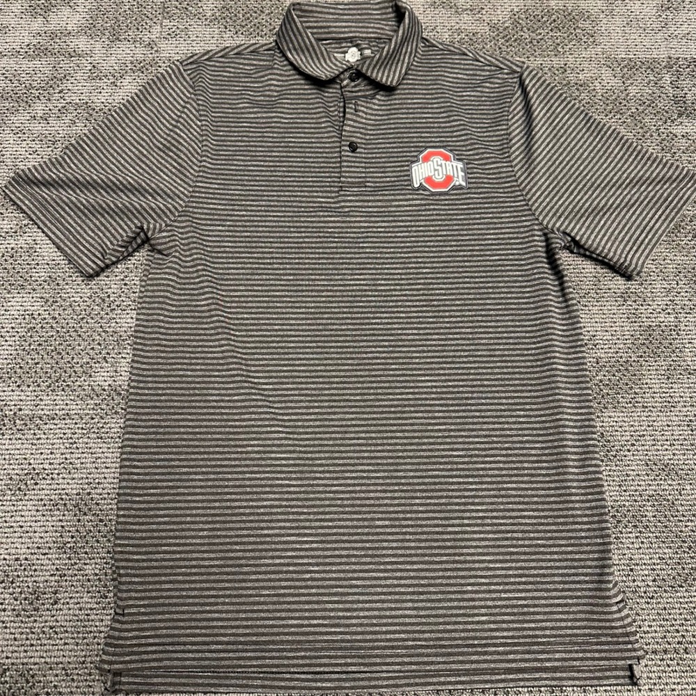 Ohio State Buckeyes Mens Small Gray Striped Performance Polo Shirt NCAA Fan Gear